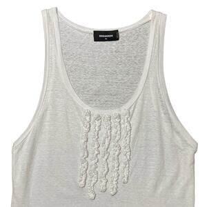 DSQUARED2 Tank Top 100% Cotton Jersey Ruffles Streetwear Italy White XL
